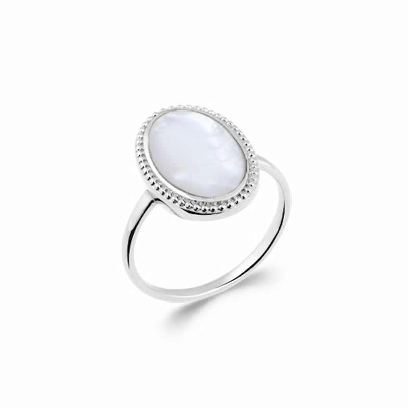 Bague Nacre Argent Créateur Tendance Pierre Precieuse Blanche