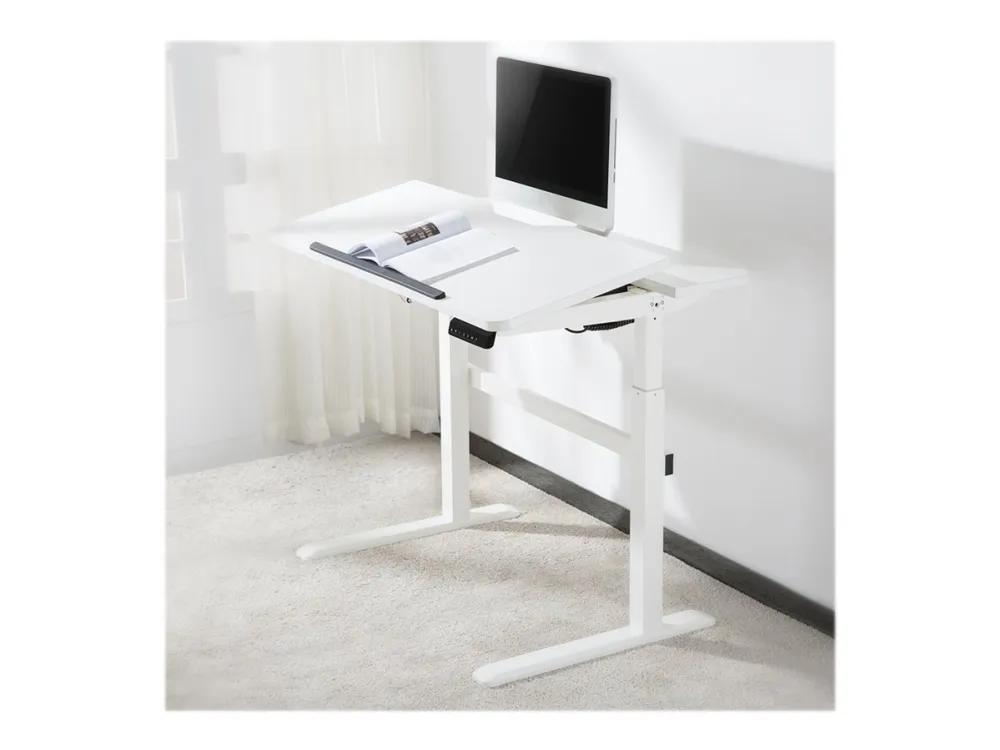 DELTACO Office Premium - Sidde/stå-skrivebord - rektangulær - elektrisk højdejustering - hvid