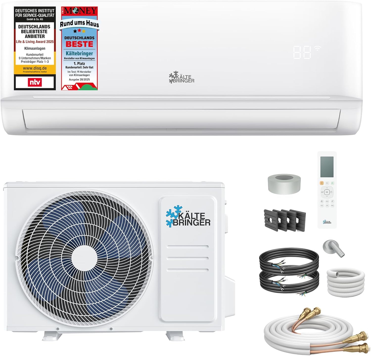 Kältebringer Split Klimaanlage Quick Connect - 12000 BTU (3,5 kW) - Klimagerät mit Heizfunktion, WiFi & App, bis 55qm, sehr leise - 5m Kupferleitung, Kältemittel R32, Montagematerial