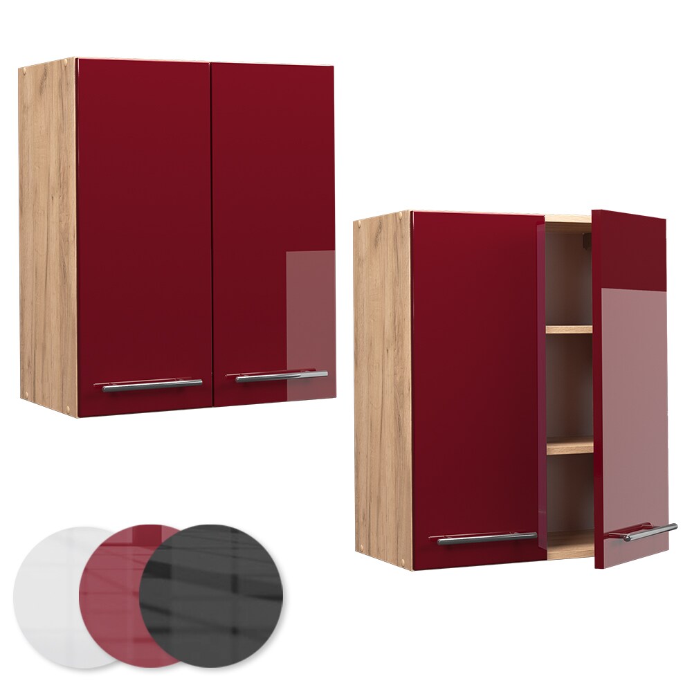 Vicco Hängeschrank Küchenschrank Küchenmöbel Fame-Line Eiche Rot Bordeaux modern 60 cm Küche Einbauküche Hängeschrank Drehtür Einlegeboden Küchenzeile Hochglanz