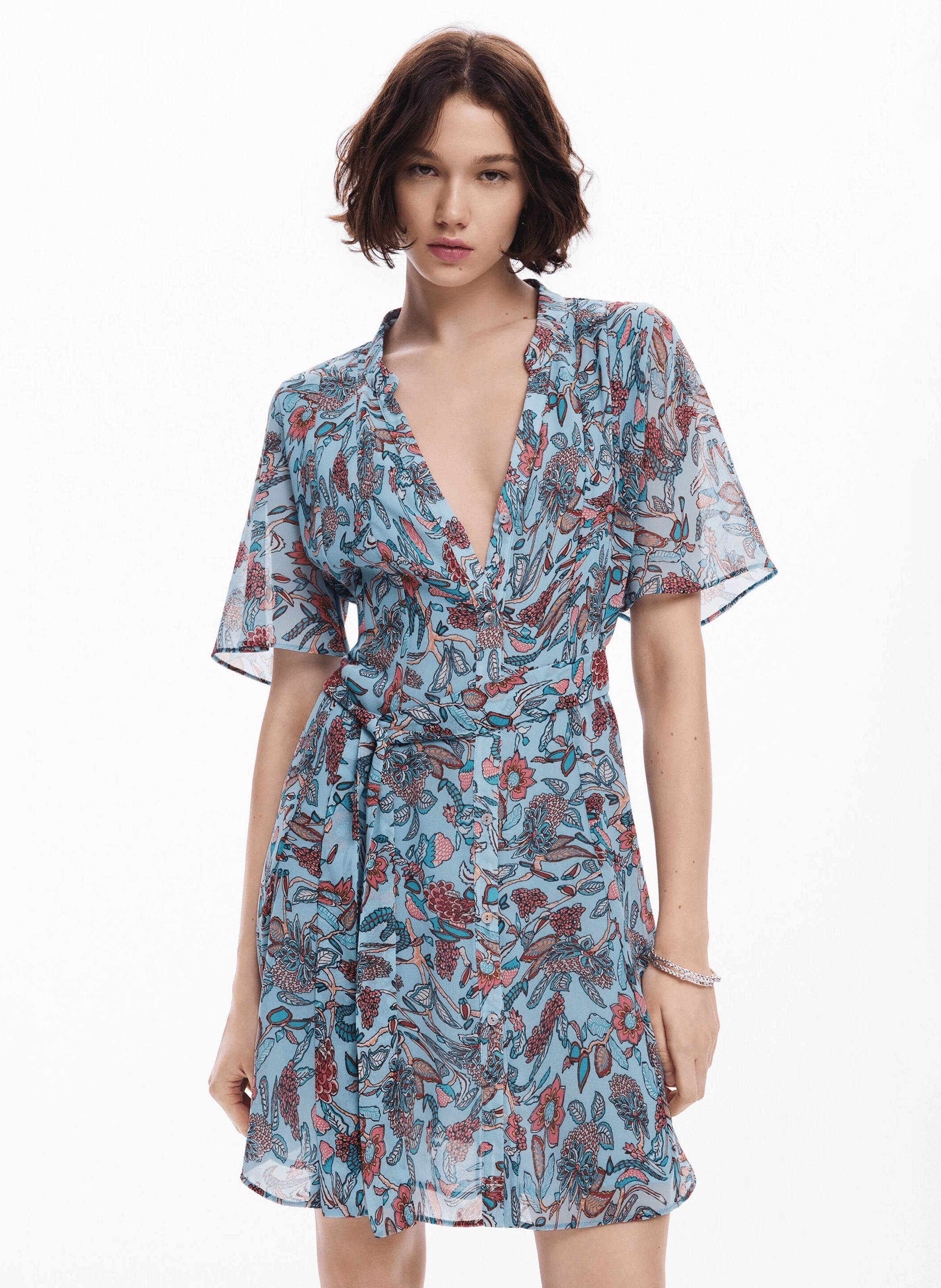 Robe courte à motifs floraux | Bleu