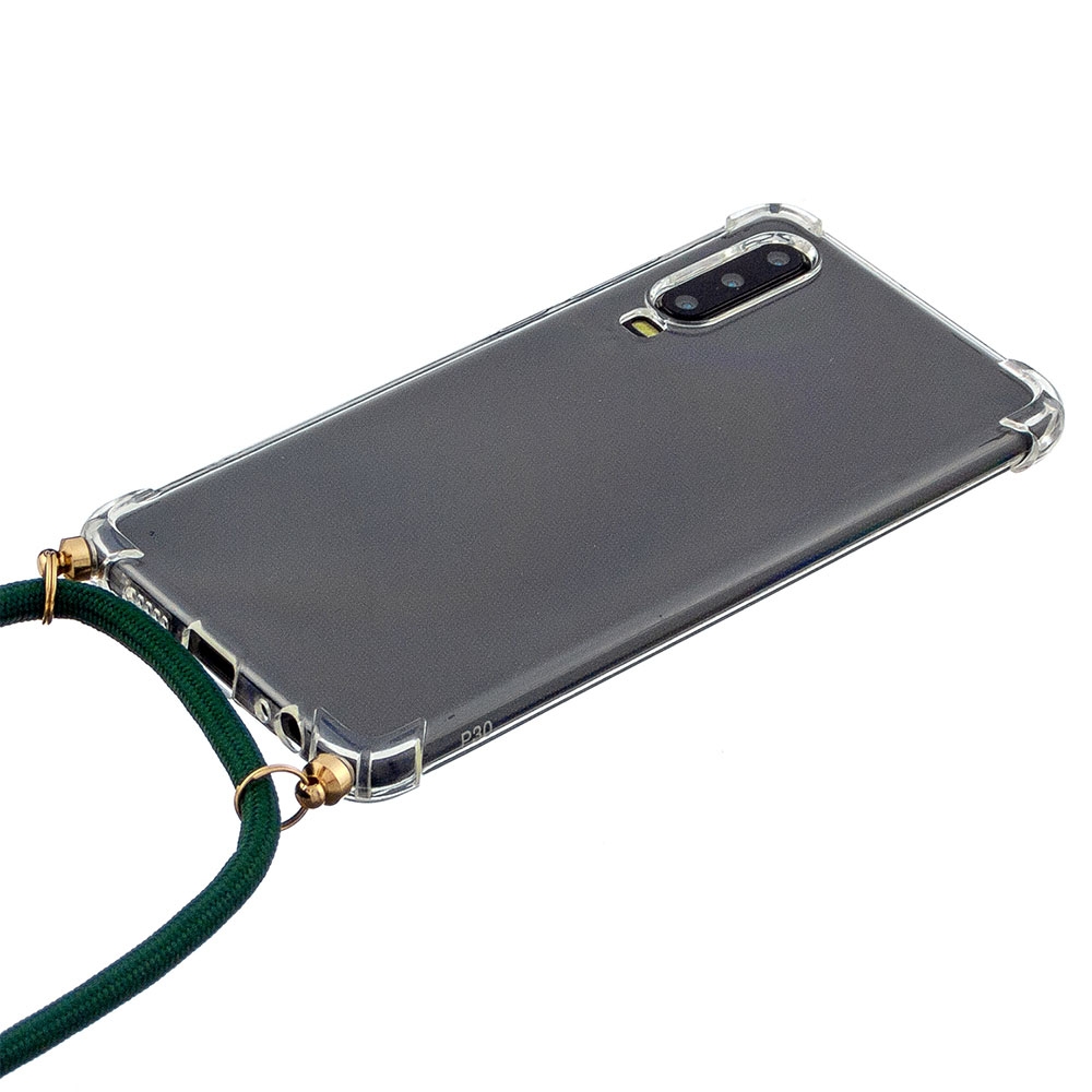Huawei P30 Necklace Gummi Hülle Air Cushion Fallschutz   Handykette (150cm) - Grün / Gold