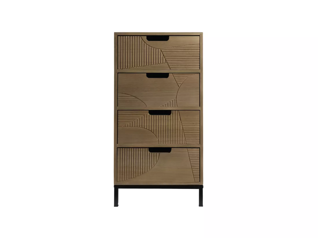 Commode Moderne avec 3 Tiroirs Sculpté Bois Métal