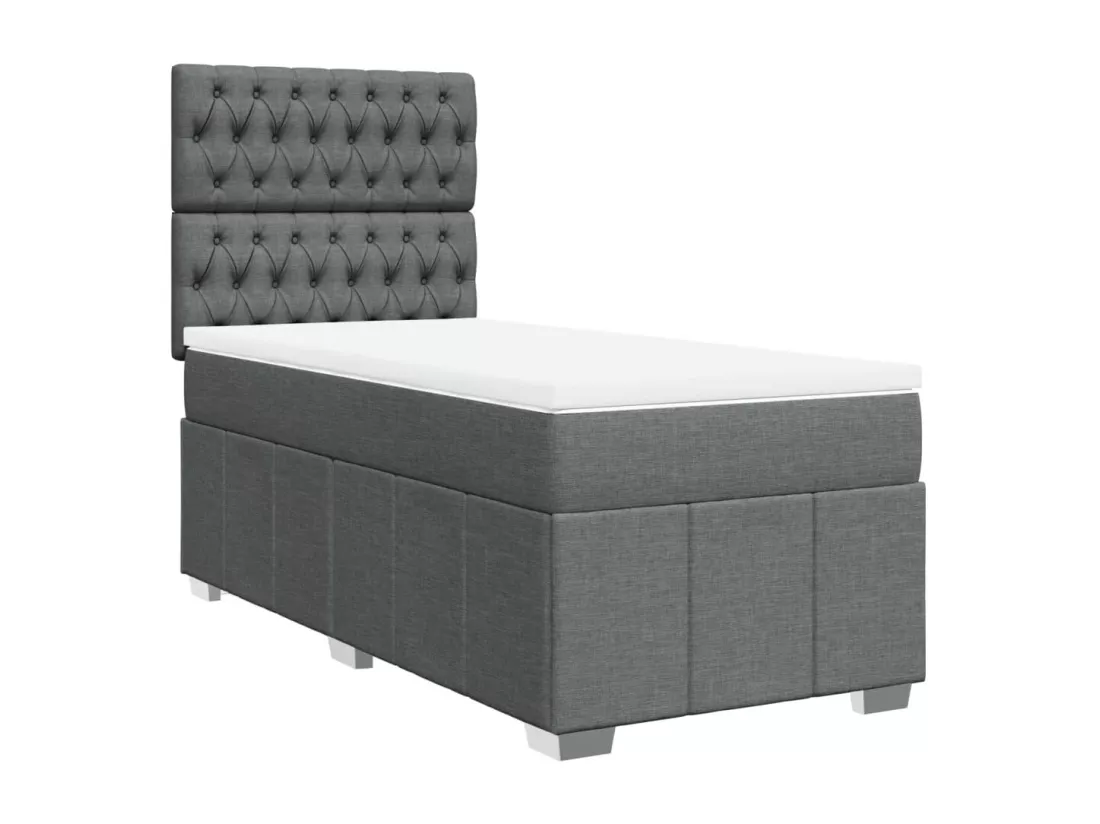 Sommier à lattes de lit et matelas Gris foncé 90x190 cm Tissu