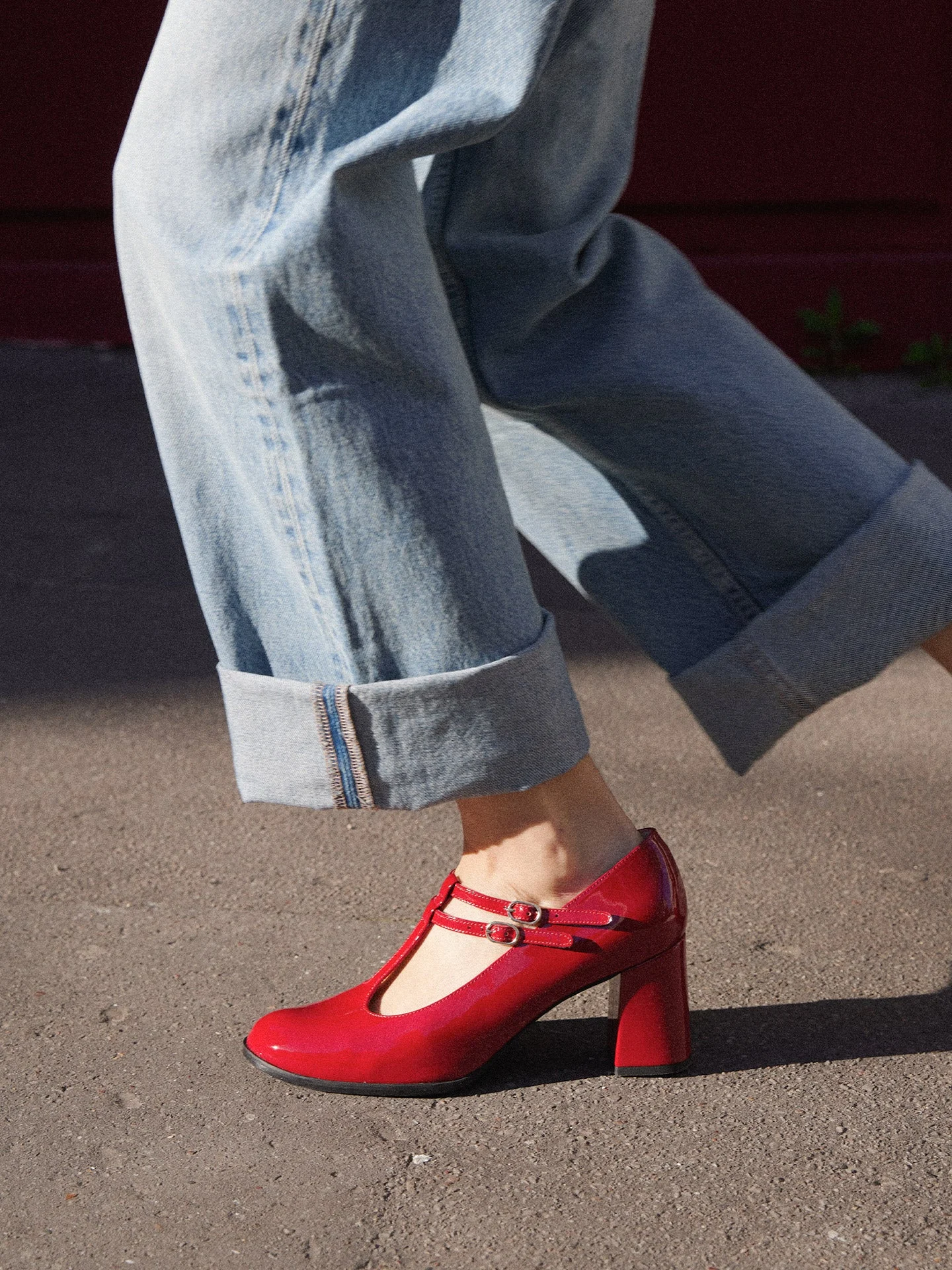 REY RED - Babies salomés à talon en cuir verni | Rouge