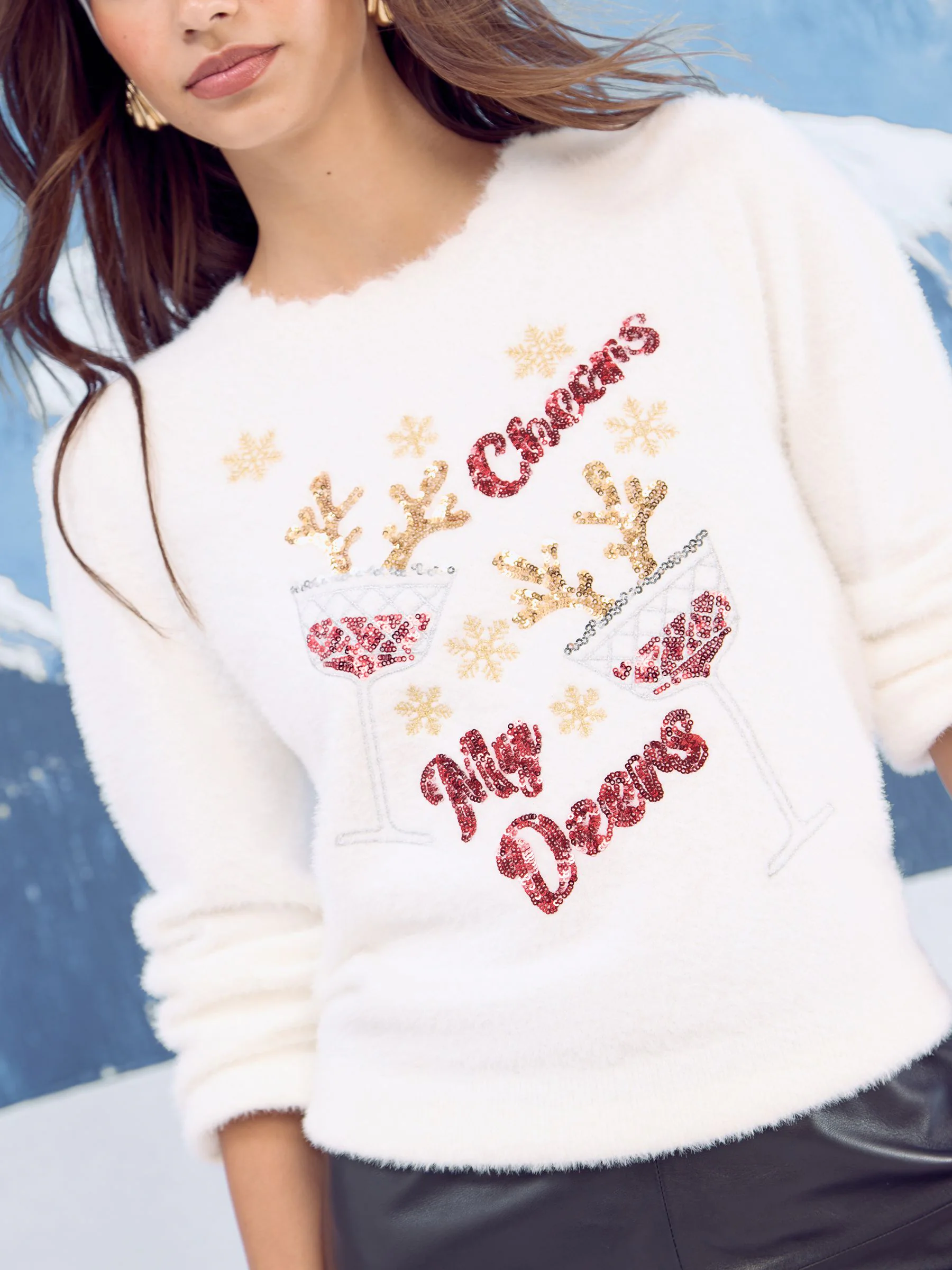 Ivoorwit - Lipsy Christmas Crew Neck Eyelash Knitted Jumper