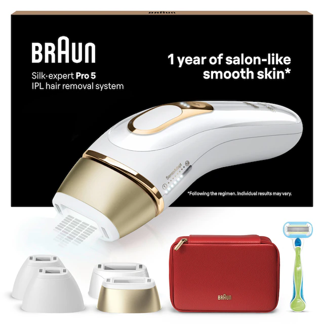 Braun IPL-Haarentferner »Silk·expert Pro 5 PL5382« pro Minute bis zu 125 Lichtimpulse 4 Aufsätze, Venus Rasierer, Aufbewahrungstasche