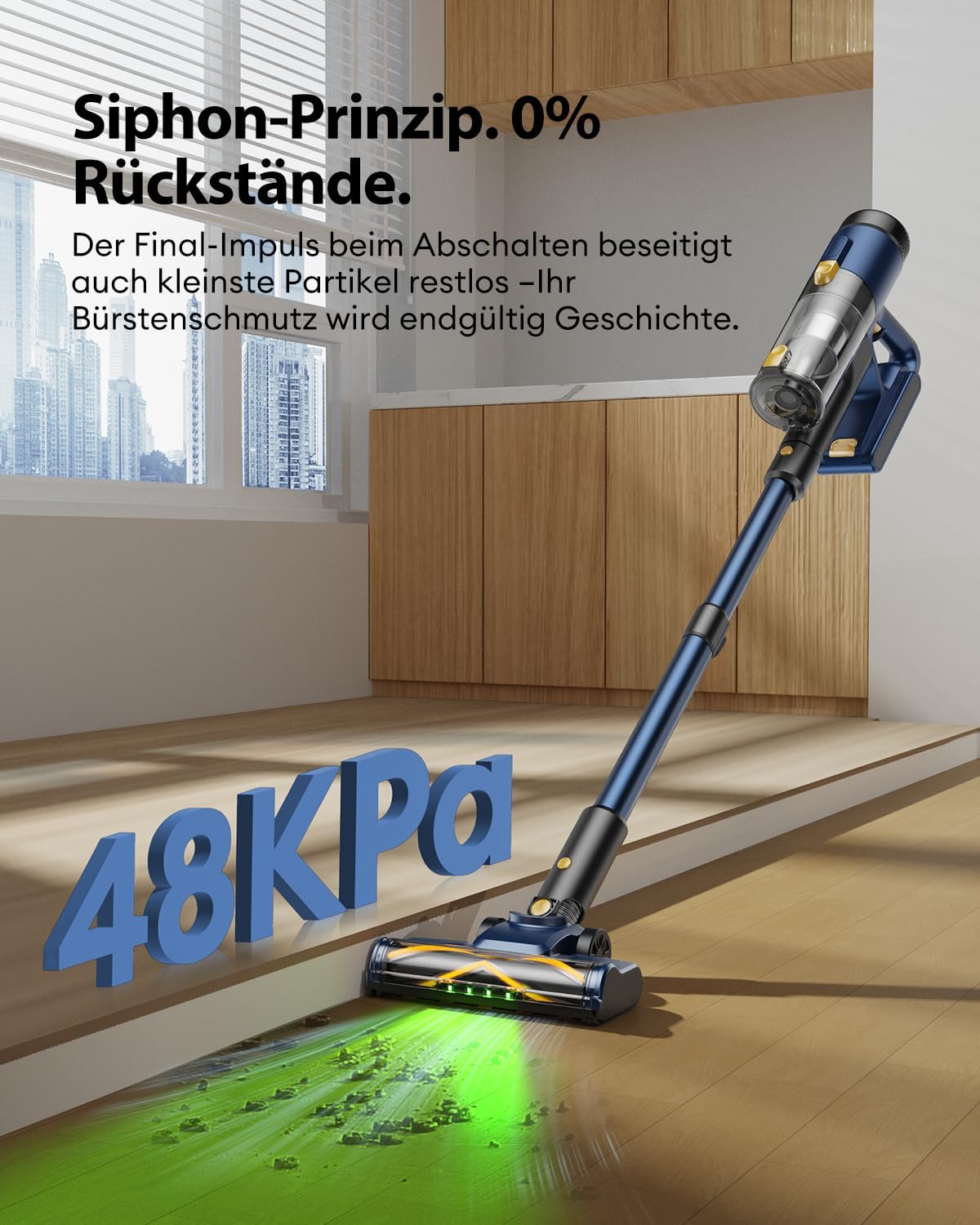 CHEFREE Akku Staubsauger, 48Kpa/450W/50Mins Staubsauger Kabellos mit Anti-Wickel-Bürste, GreenEye™, LED-Arbeitsleuchte & 180° Drehkopf, 2.2KG Leichtbau & Wandhalterung, Ideal für Hartböden, Teppiche
