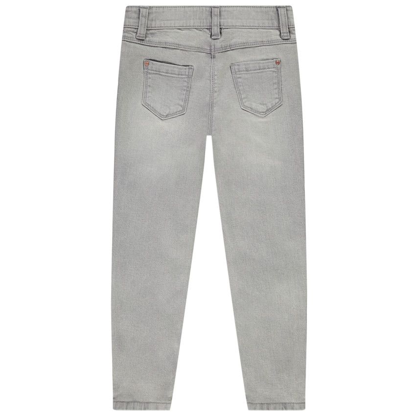 Jean droit en denim patch cœur pailleté pour fille - Gris chiné