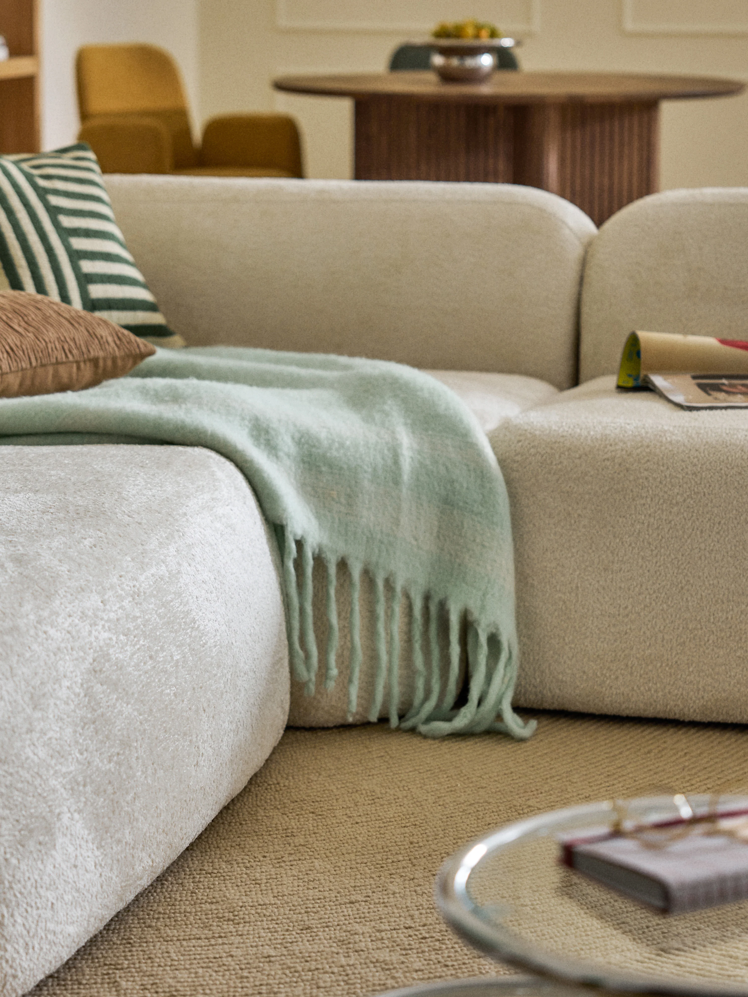 Modulaire teddy-bouclé hoekbank Wolke (4-zits) met chaise longue