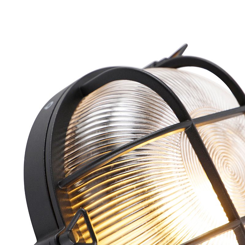 Industriële ronde wandlamp zwart IP44 - Noutica