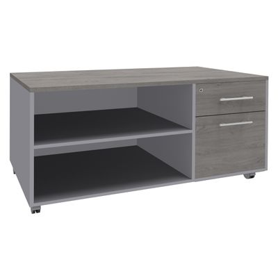 Console mobile EXPRIM/URBAN/LOFTER/LEVEL - L120 x H63 x P60 cm - 2 tiroirs dont 1 DS - coté aluminium - finition façade et dessus imitation Chêne gris