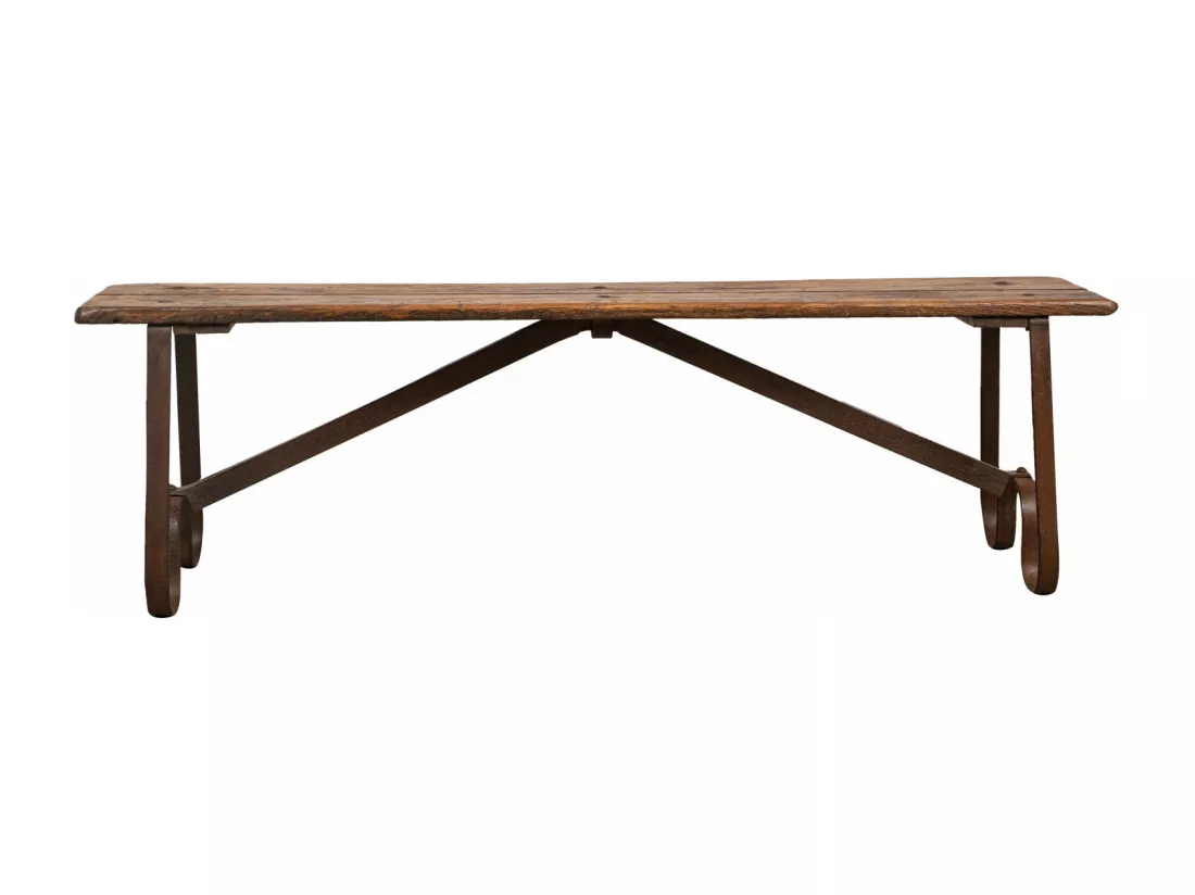 Banc BISCOTTINI - Fabriqué en bois et fer - Parfait pour banc de bureau vintage - Banc de jardin - Banc de cuisine - Salon - Salle à manger - Présentation - Mobilier - 153x40x46cm