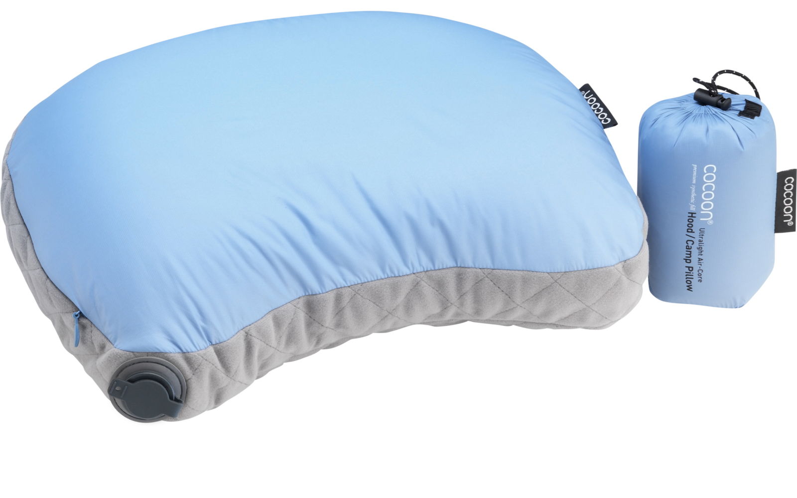 Cocoon Air Core HOOD CAMP Kissen Ultralight light blue / grey