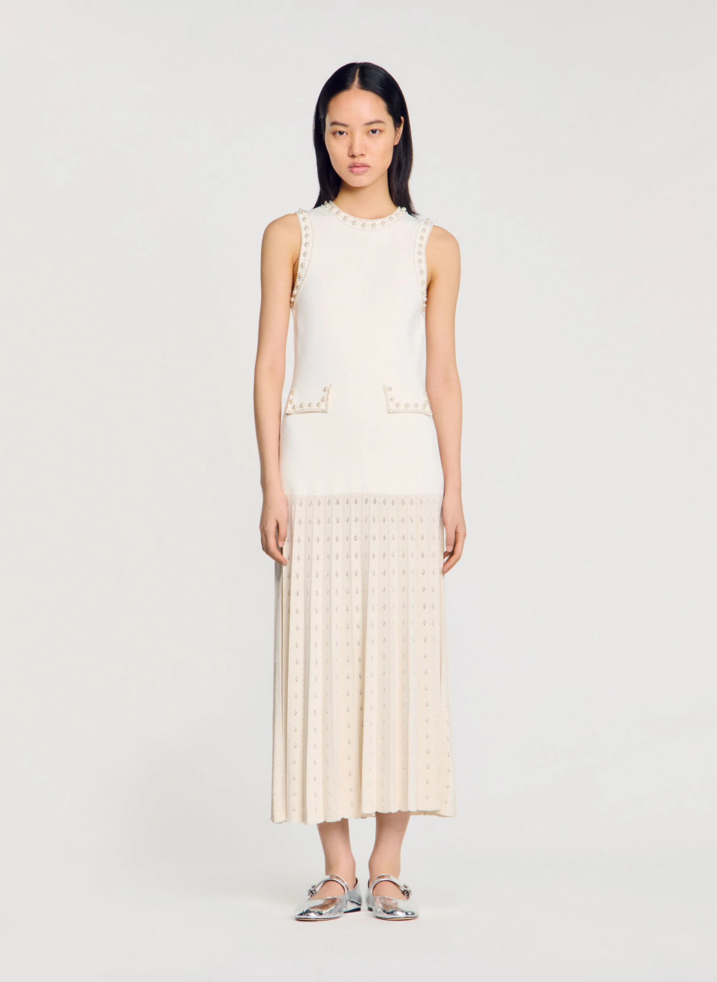 Robe longue en maille perlée | Blanc