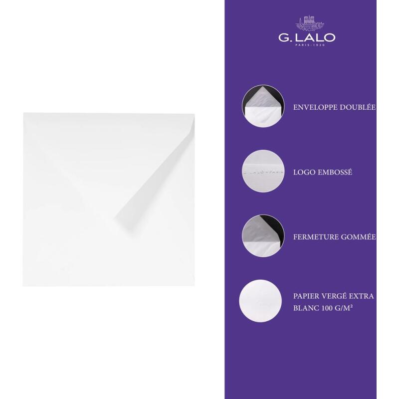 25 enveloppes 140x140mm Vergé de France doublées gommées