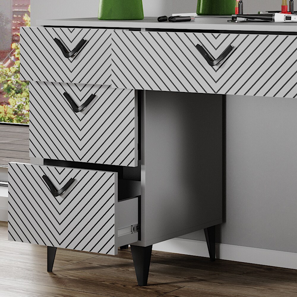 Vicco Schminktisch Anett Grau mit Spiegel, 150 x 78 cm, Frisiertisch, Schubladen