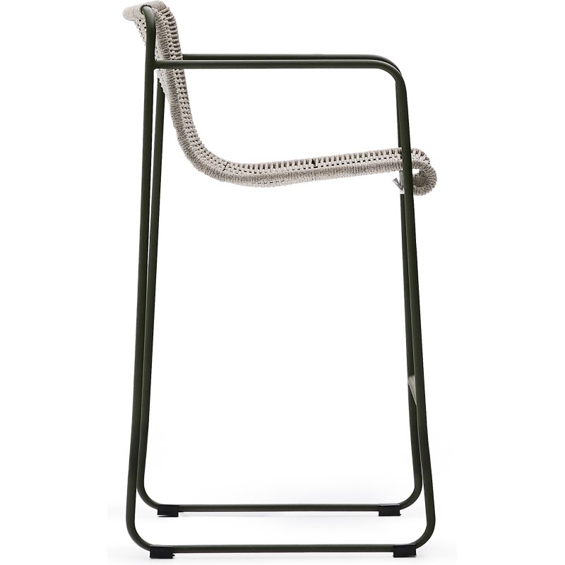 Tabouret Maurina en acier galvanisé vert et corde écrue et grise 64,5 cm