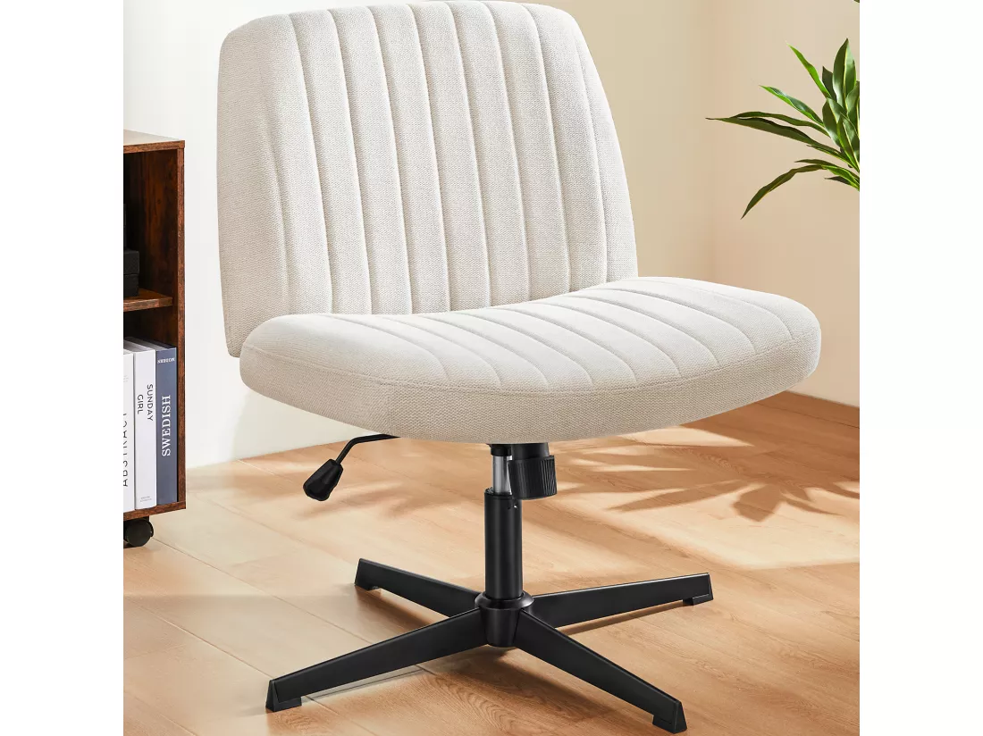 Chaise de bureau,Chaise à pieds croisés,Chaise de bureau sans bras et sans roulettes,tissu,Beige