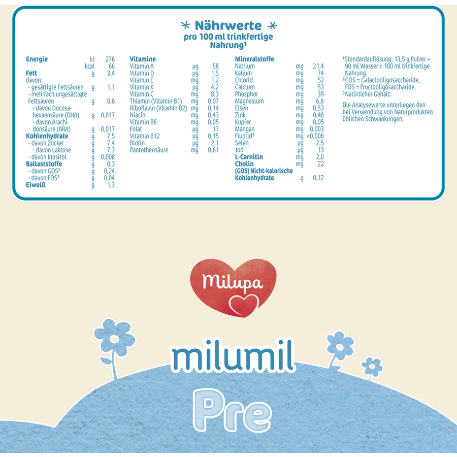 Milupa Anfangsmilch Milumil Pre 4 x 800 g ab der Geburt