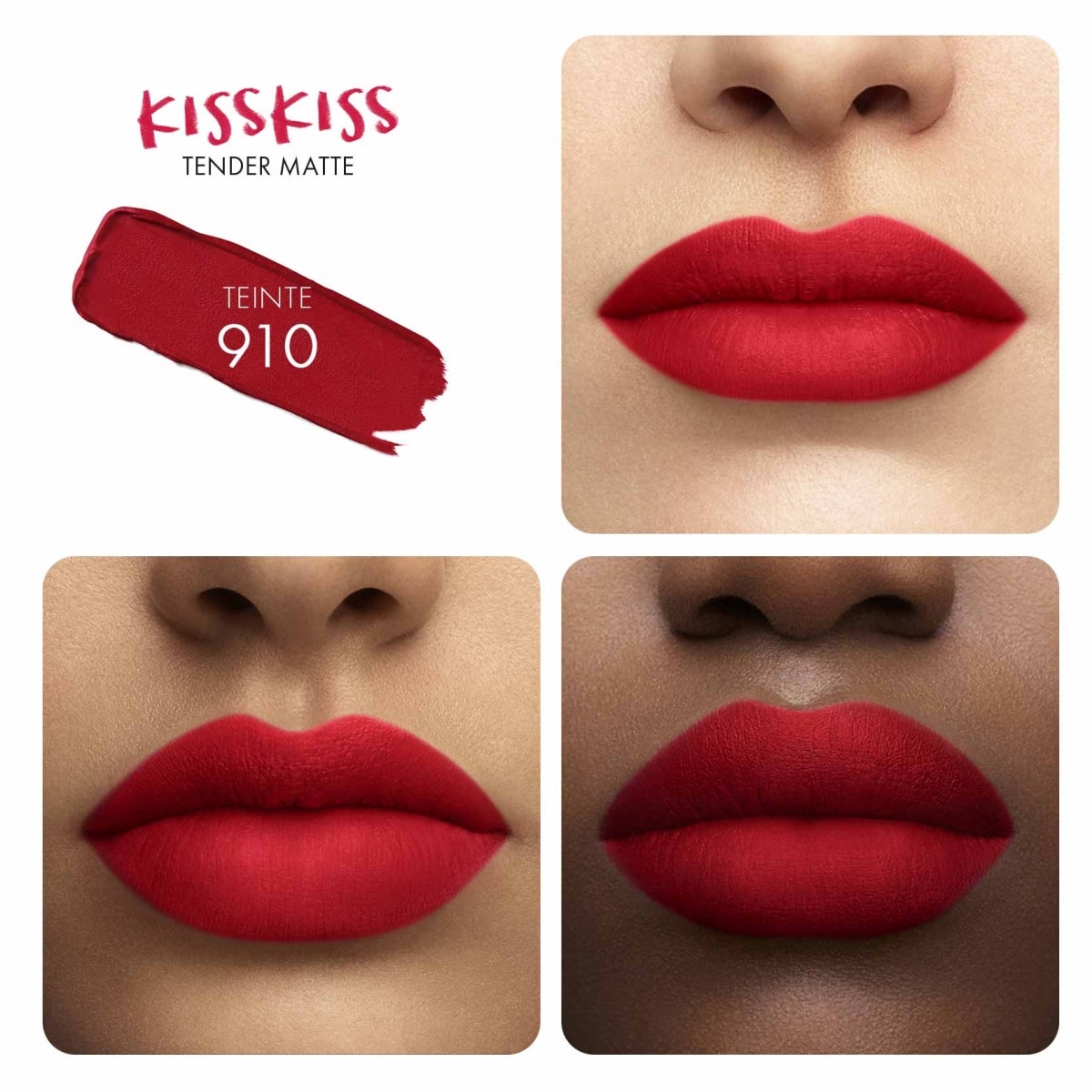 GUERLAIN KissKiss Tender Matte Rouge à Lèvres Mat Lumineux Fin et Fondant Confort 16H