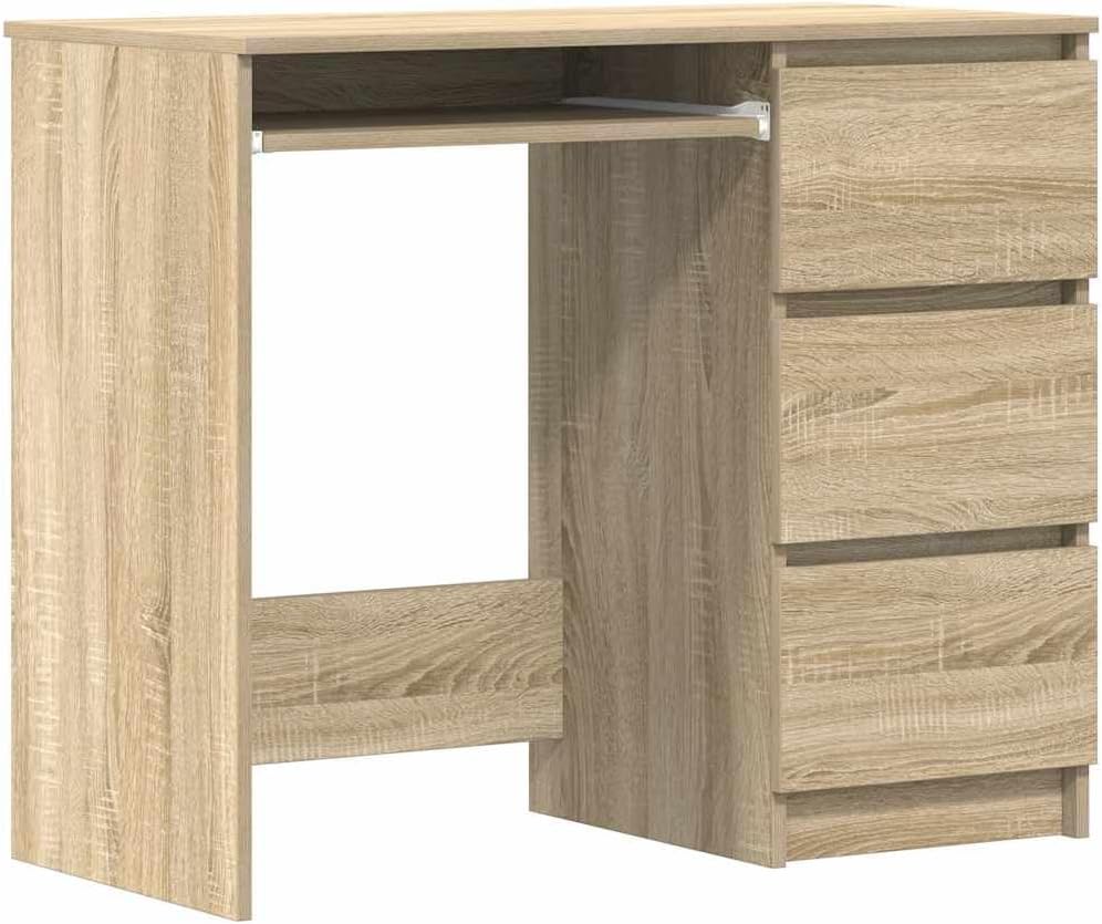 vidaXL Schreibtisch mit 3 Schubladen Computertisch Bürotisch Arbeitstisch Laptoptisch PC Tisch Büromöbel Sonoma-Eiche 90x45x76cm Holzwerkstoff