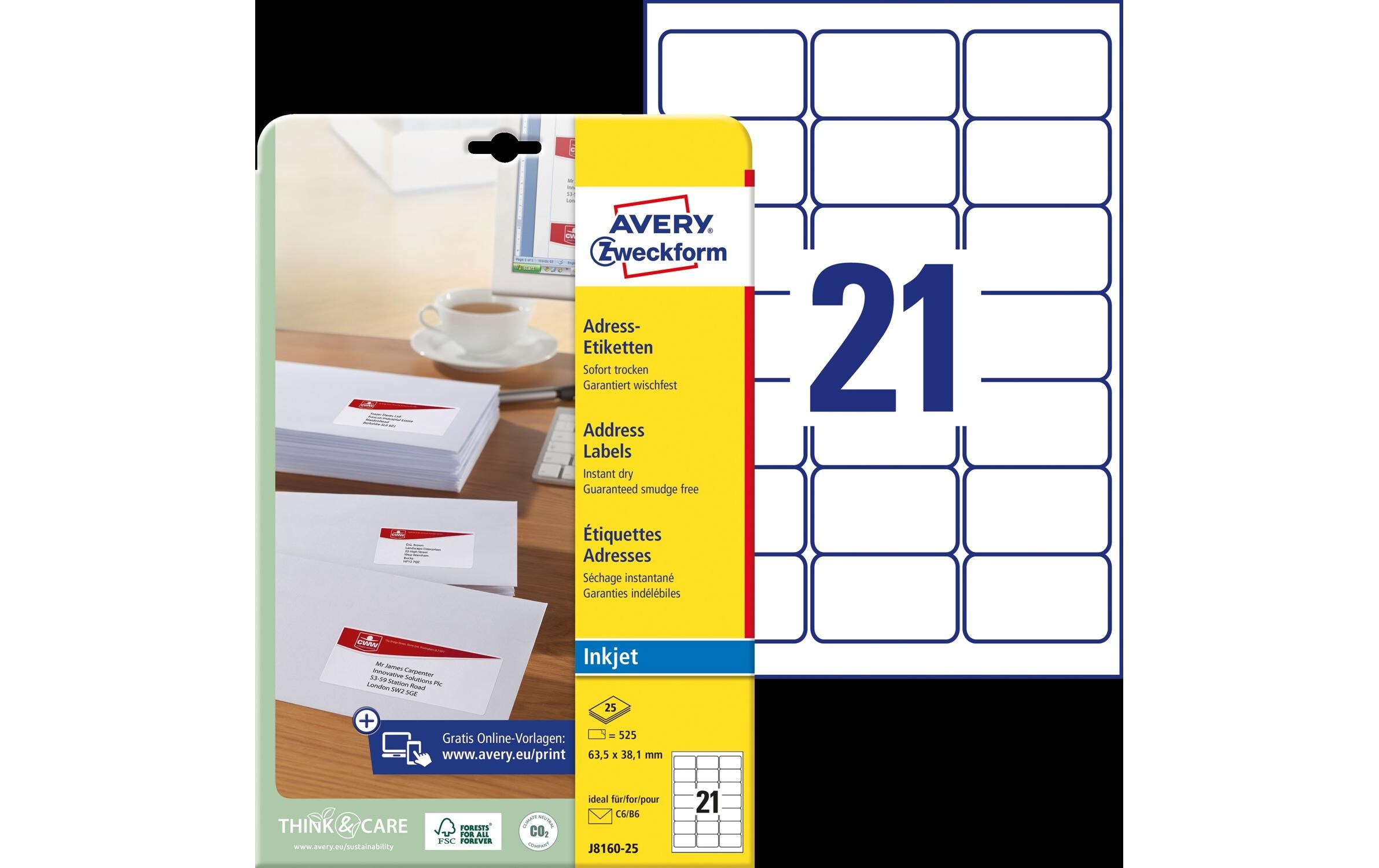 Adressetiketten 63.5 x 38.1 mm, 25 Blatt, WeissUmweltfreundliche Adress-Etiketten