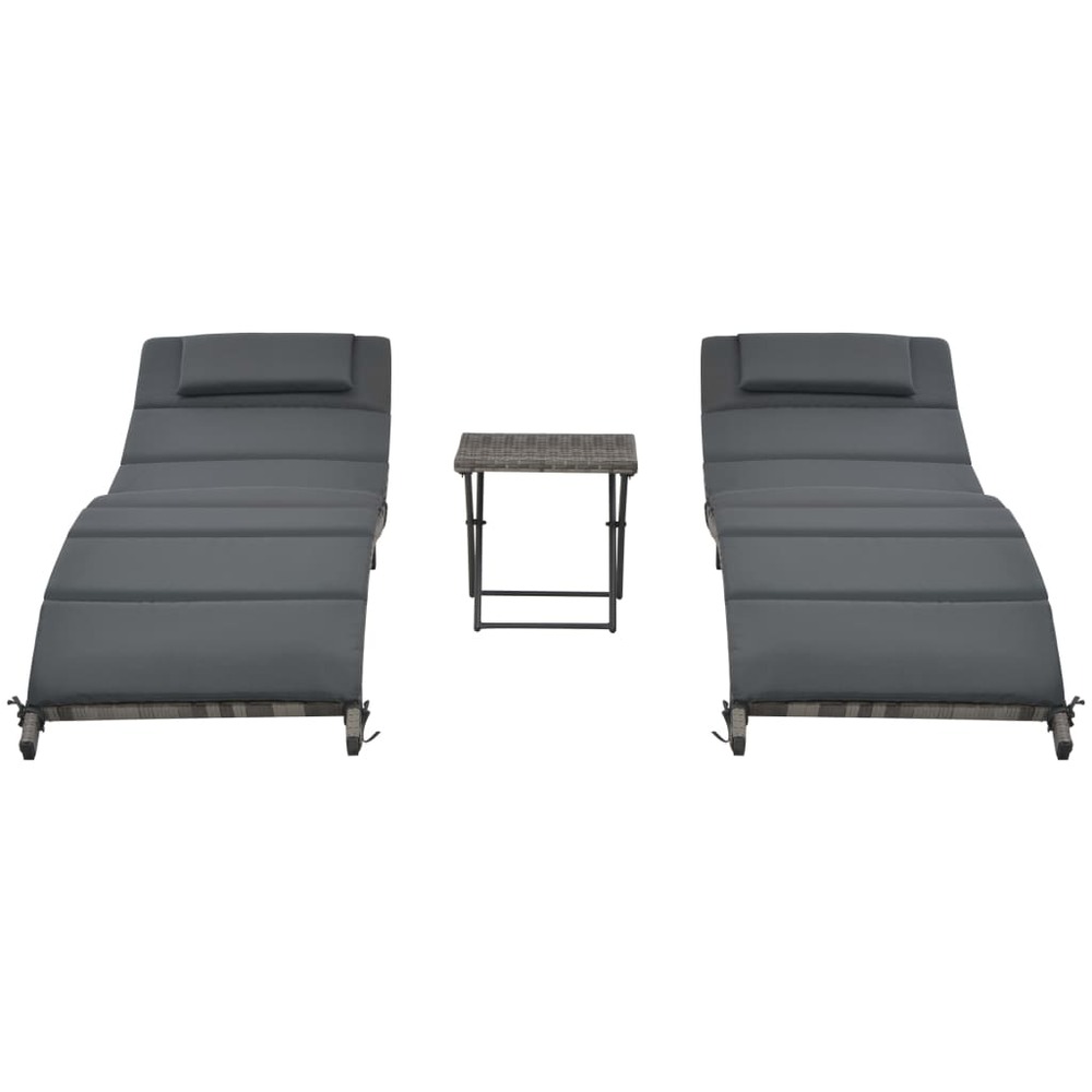 Ensemble de chaises longues pliables 3 pièces résine tressée gris