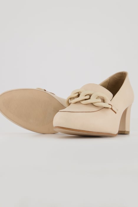 Leder-Pumps, Kette, Blockabsatz