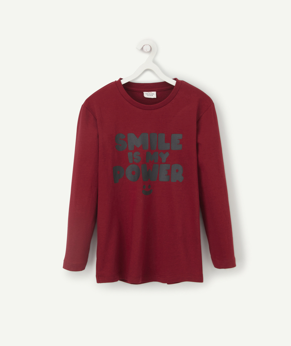 T-SHIRT GARÇON BORDEAUX EN COTON BIO AVEC MESSAGE