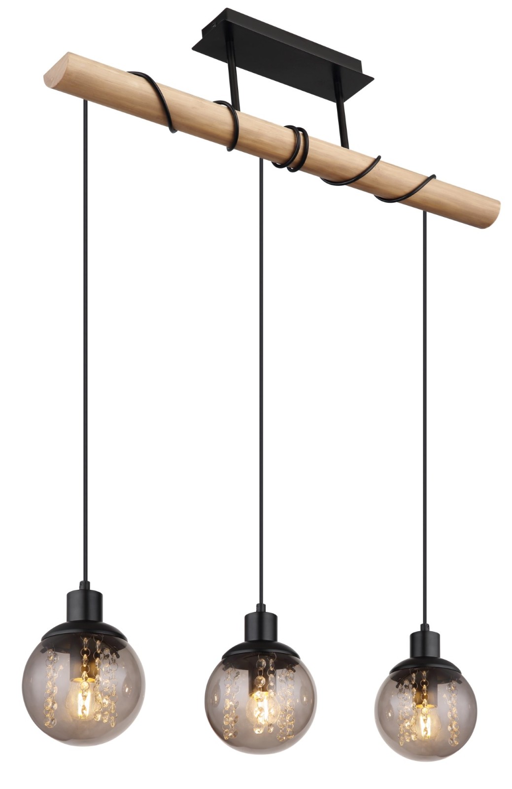 Hängeleuchte - schwarz-holzfarben - 78 cm - 3-flammig
