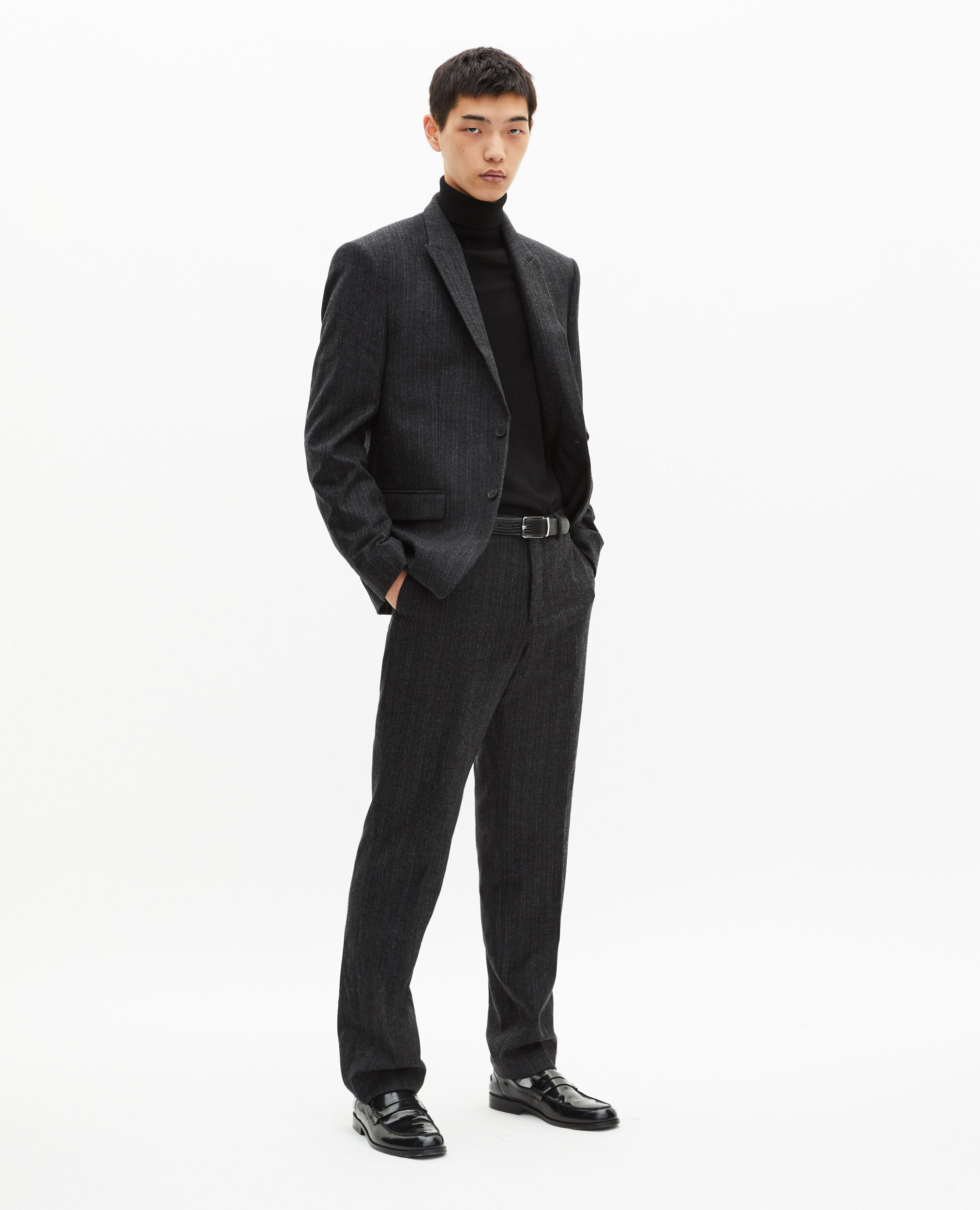 Veste de costume droite à fines rayures gris foncé