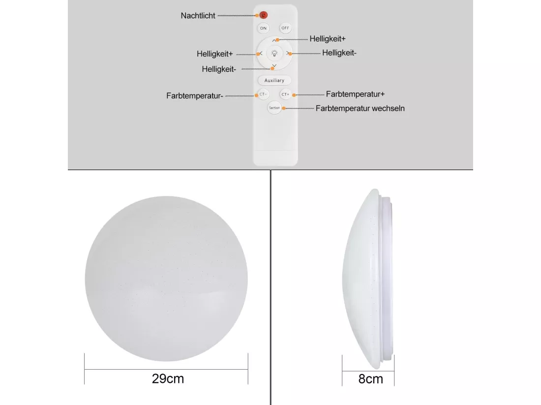 NETTLIFE Plafonnier LED Lampe de Chambre à Coucher Ciel Étoilé Intensité Variable avec Télécommande 37 W Lampe de Chambre d'Enfant 28 cm pour Salon