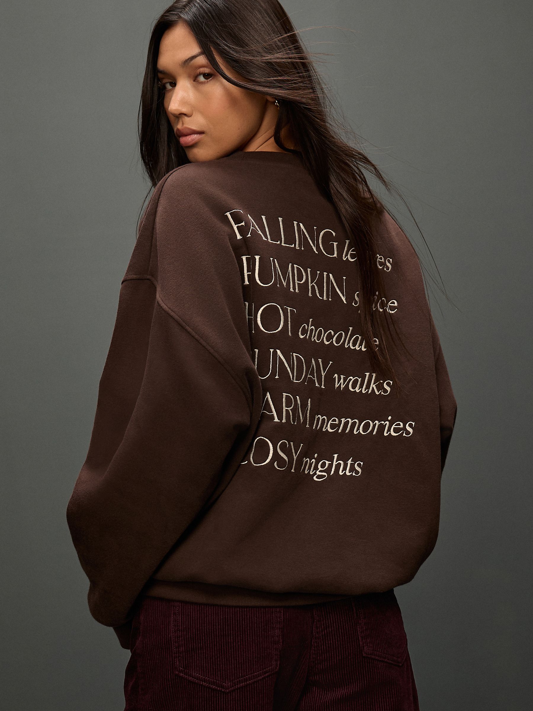 Chocoladebruin - Herfstachtige NYC Sweatshirt met Geborduurde Relaxte Pasvorm