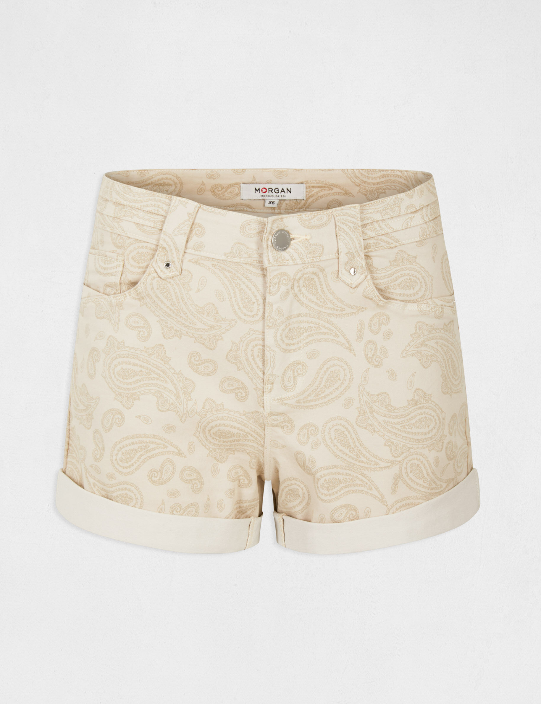 Short ajusté imprimé cachemire sable femme - sable