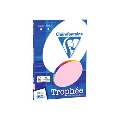 Clairefontaine Trophée - Papier couleur - A4 (210 x 297 mm) - 160 g/m² - Ramette de 50 feuilles - rose