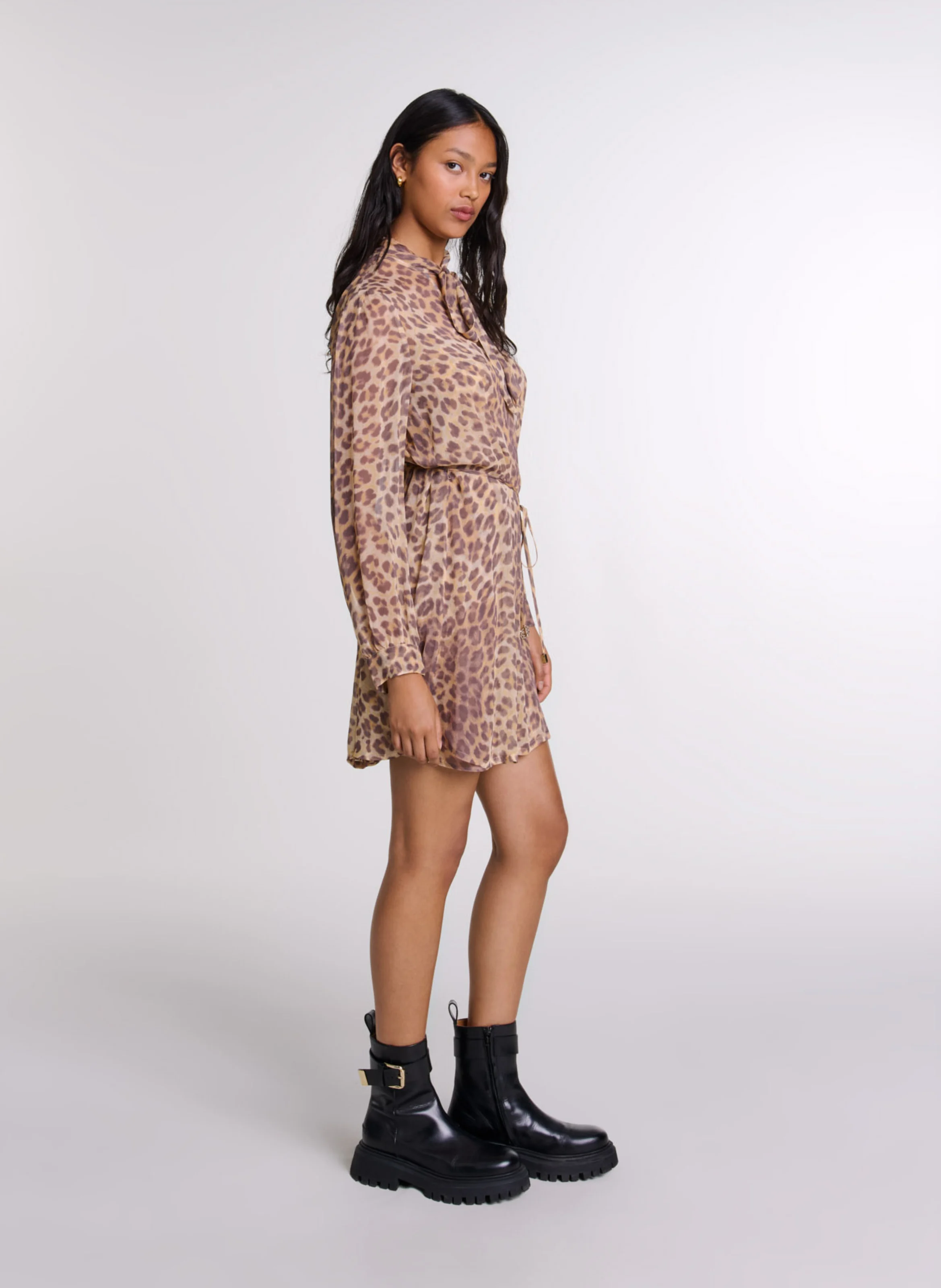 Robe courte col lavallière imprimée| Multicolore