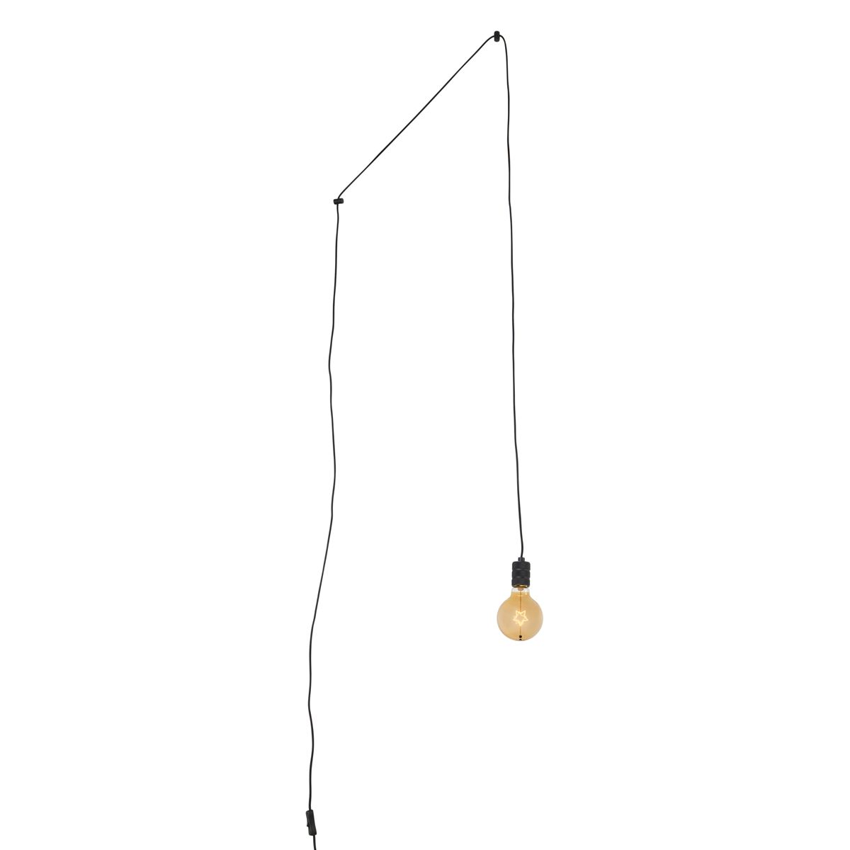 Kerst hanglamp zwart met stekker incl. LED amber glas ster - Cavalux