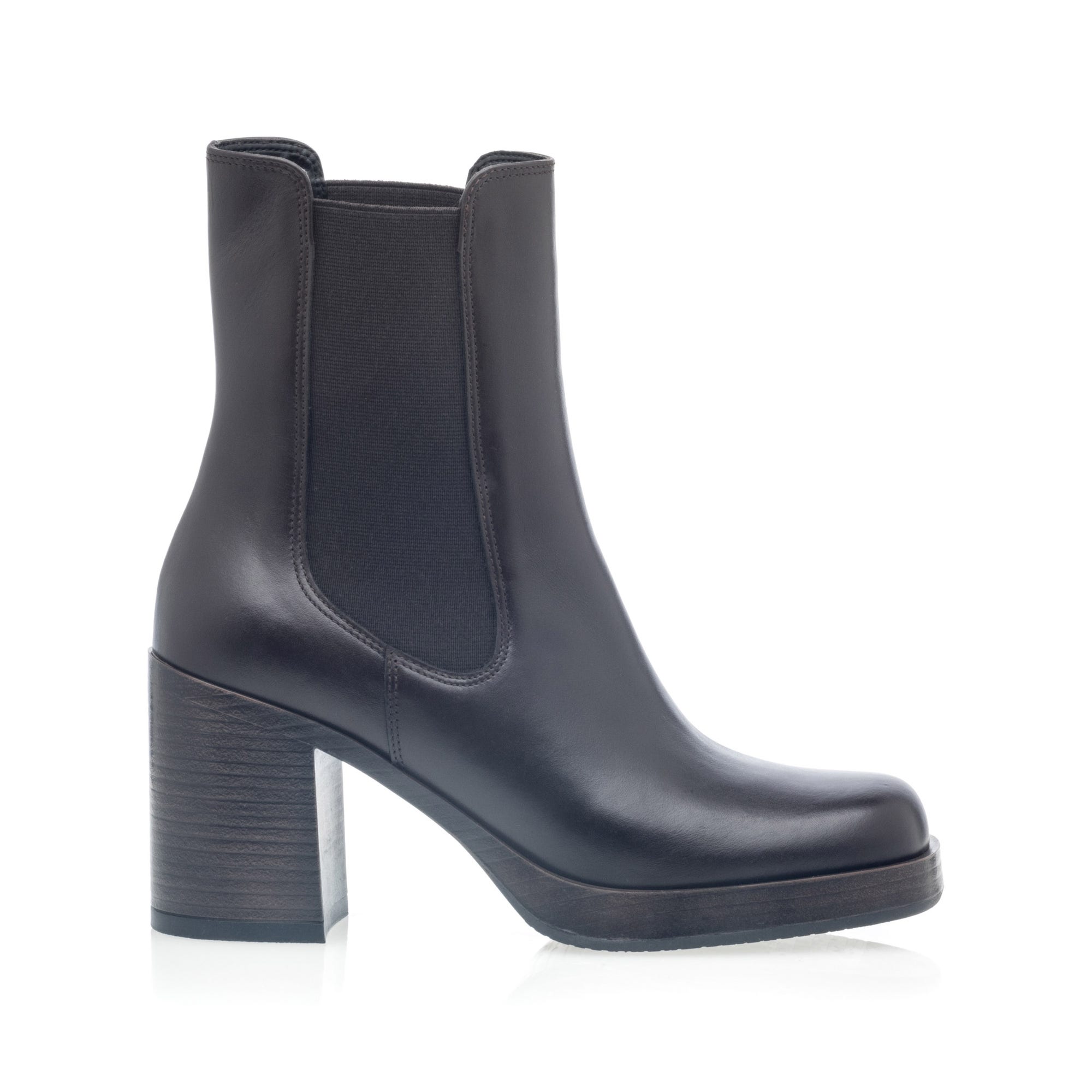 Boots chelsea à talon Femme en cuir marron