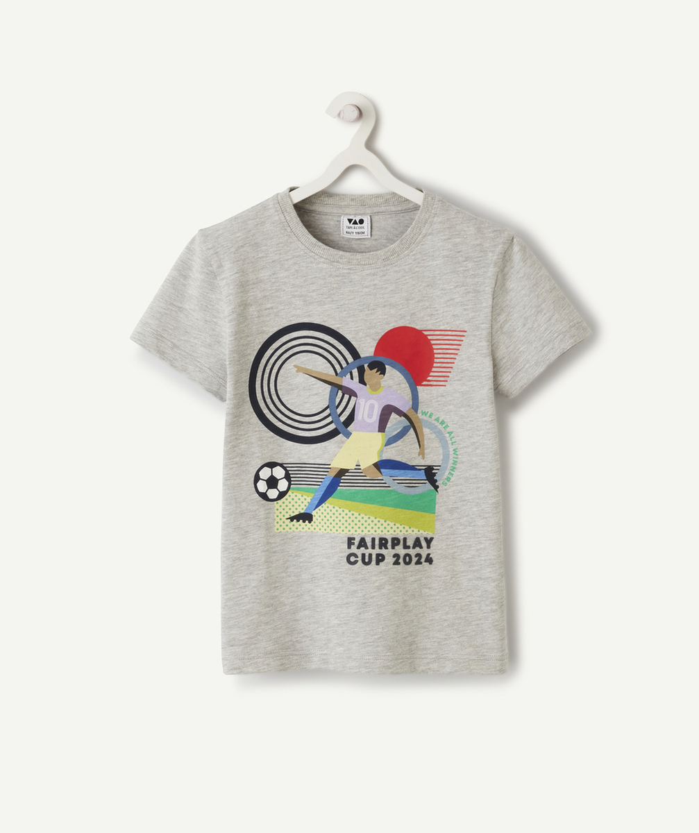 t-shirt manches courtes garçon en coton bio gris thème foot