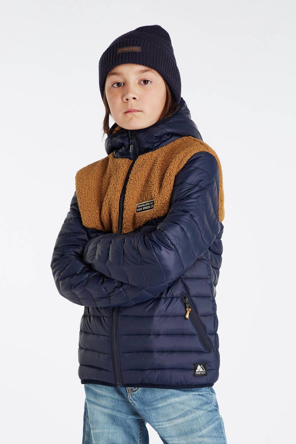 Protest outdoor jas PRTDUCO JR donkerblauw/bruin