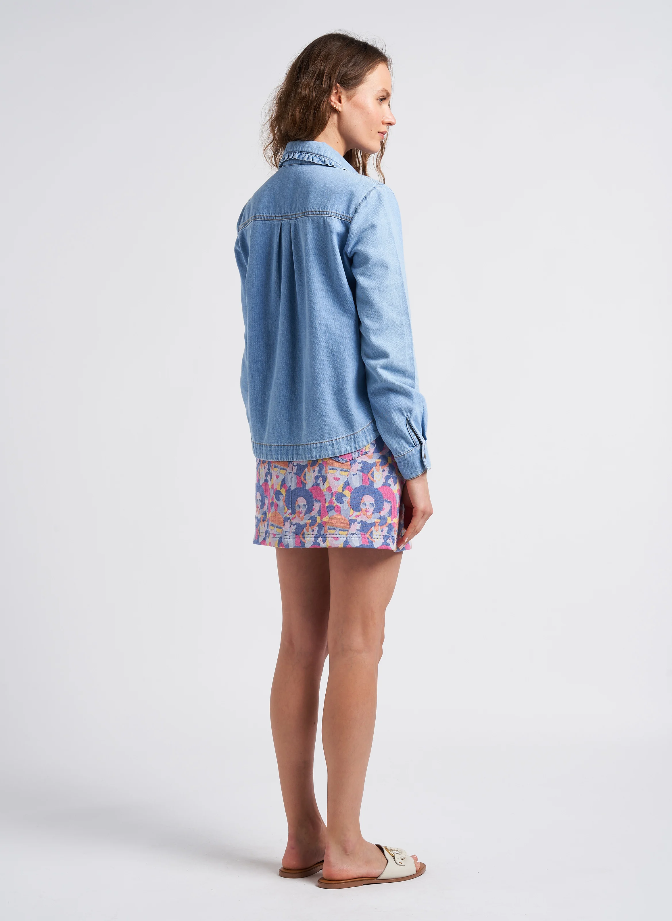 Chemise col claudine en coton | Bleu