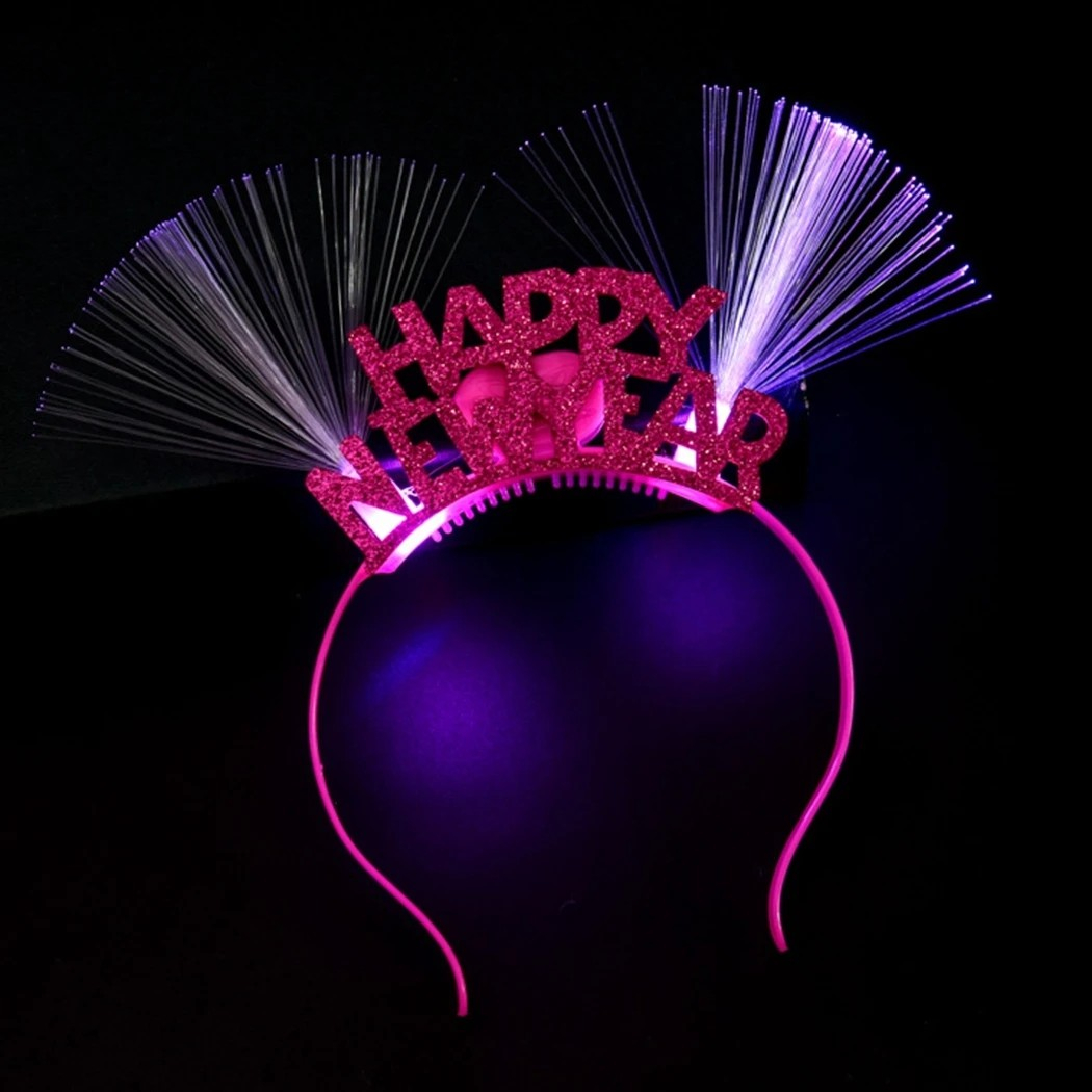 LED Happy New Year Haarreif Silvester Party Accessoire Leuchtender Haar Schmuck (inkl. LR1130 Batterien) - Assortiert
