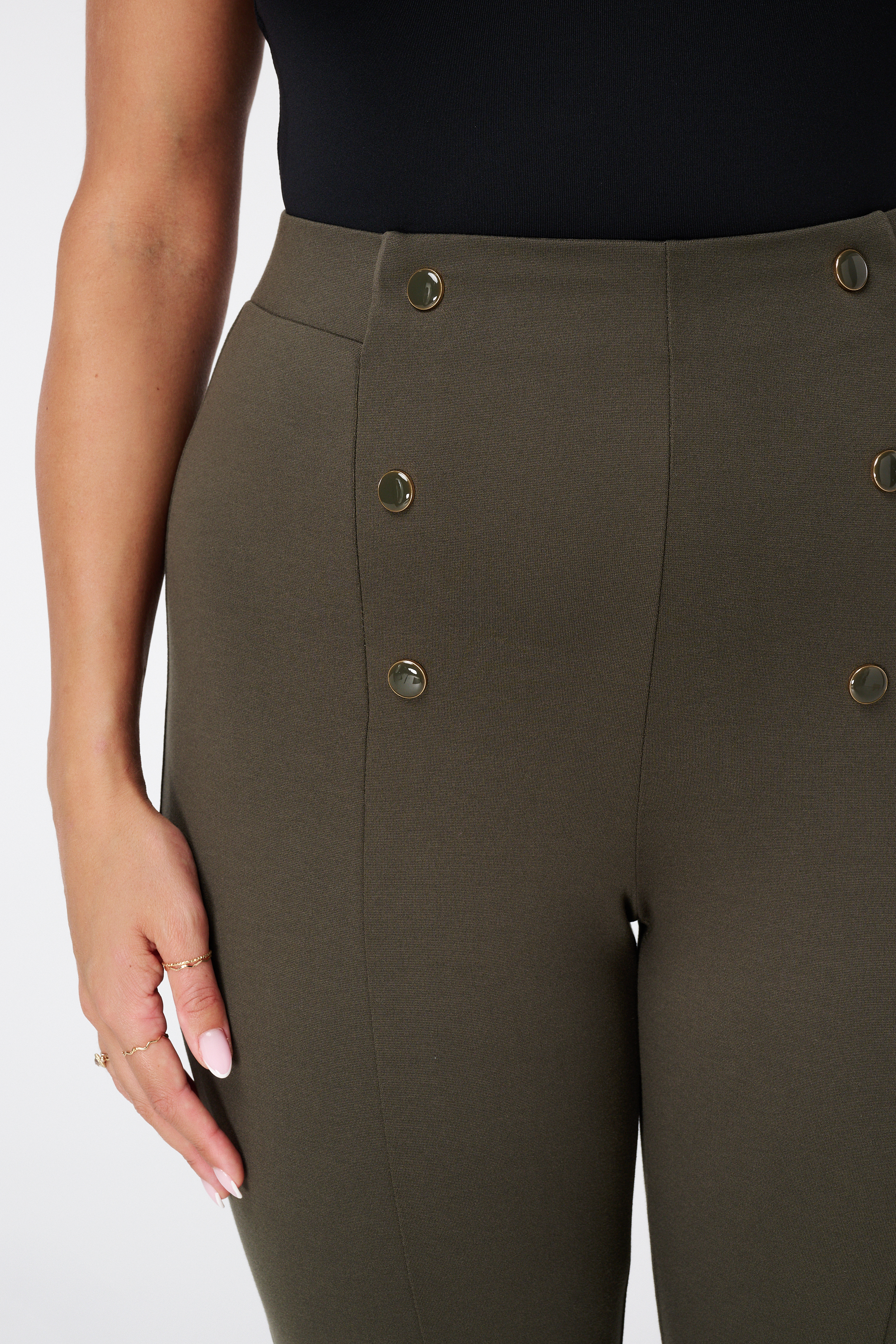Tregging met sierknopen Donker khaki