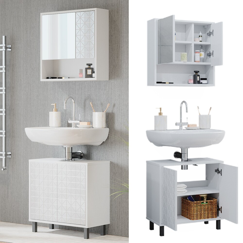 Vicco Badmöbel-Set Agasta weiß, Badezimmerschränke 3D Optik