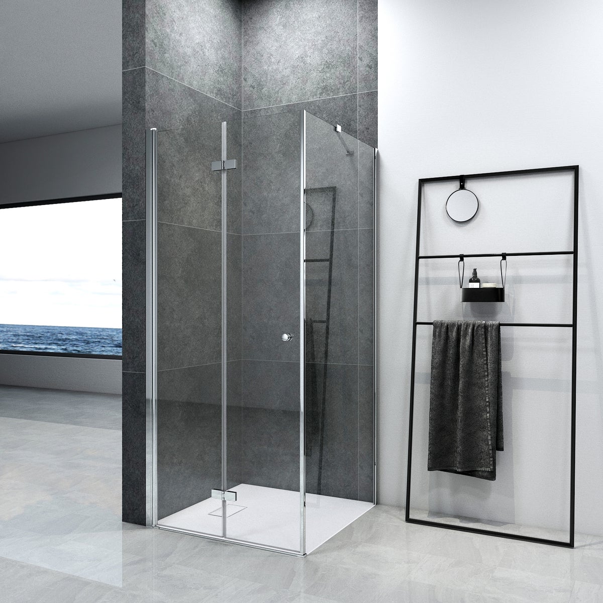 EMKE Douchecabine 80x80cm Douchescherm 6mm ESG Helder Veiligheidsglas Vouwdeur Douchedeur met Zijpaneel Hoogte: 185cm