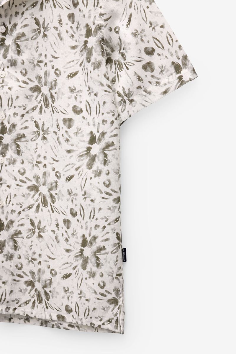CAMISA MANGA CURTA COM PRINT EM ALGODÃO E LINHO