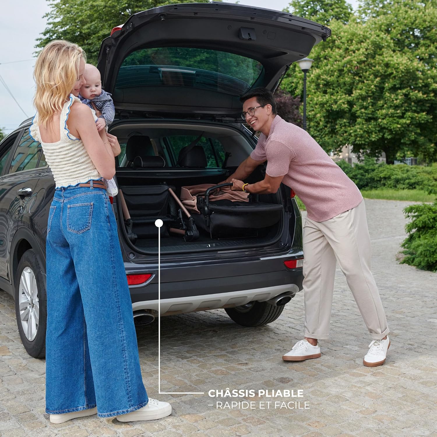 Kinderkraft MOOV2 Poussette 3 en 1, Système de voyage de la naissance à 27 kg, Siège auto Mink PRO I-Size inclus, Capote extensible avec filtre UPF50+, Accessoires pratiques, Gris
