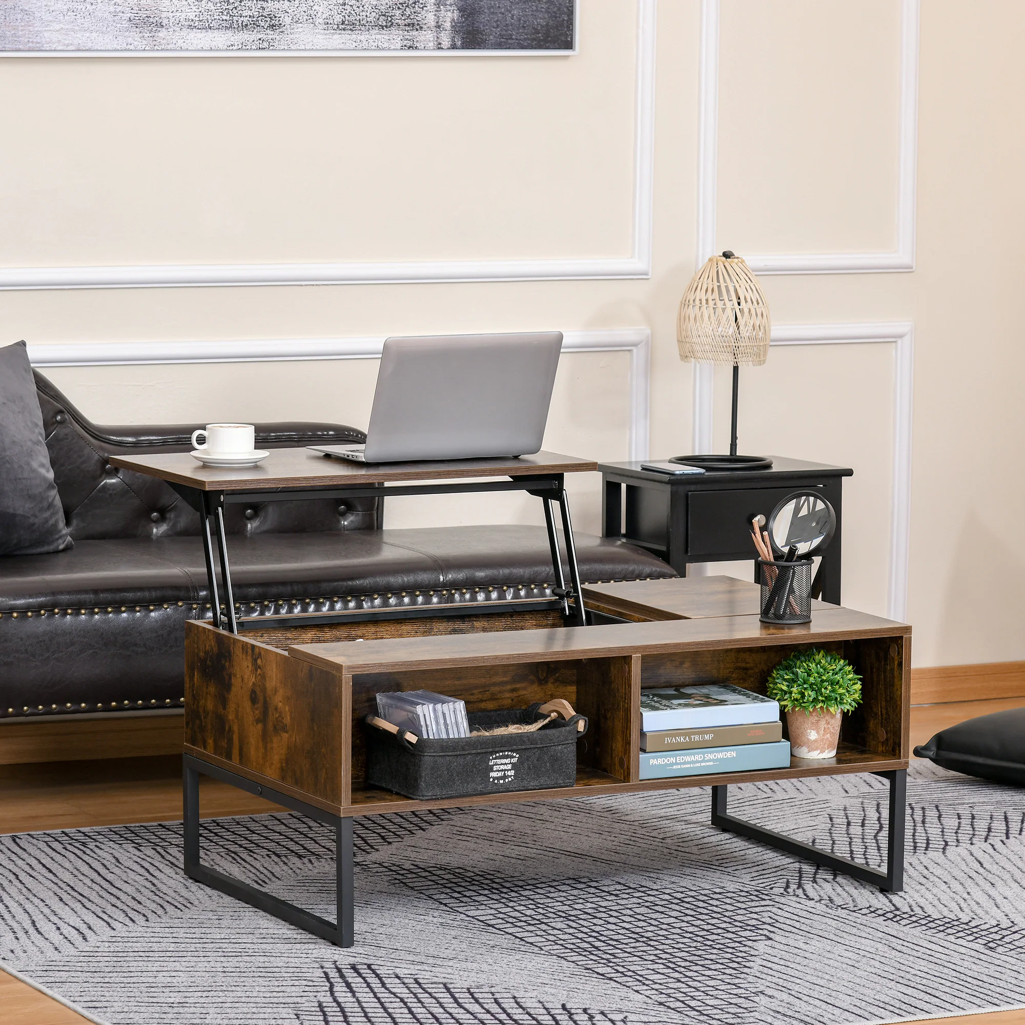 HOMCOM Couchtisch mit höhenverstellbarer Ablage braun 100 x 60 x 40 cm (BxTxH)