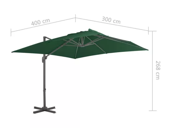 Parasol déporté avec mât en aluminium 400x300 cm vert